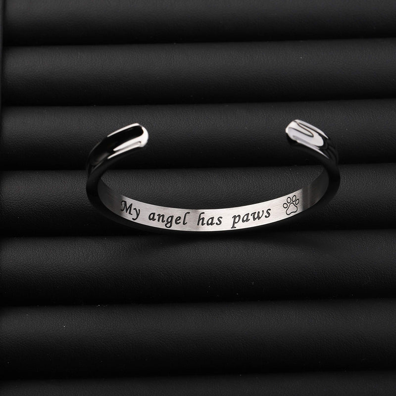 [Australia] - Zuo Bao Pet Memorial Jewelry Hair Tie Bracelet Dog Lover My Angel Has Paws Bracelet Paw Print Jewelry Loss Pet Bracelet Rememberance Gift Silver 