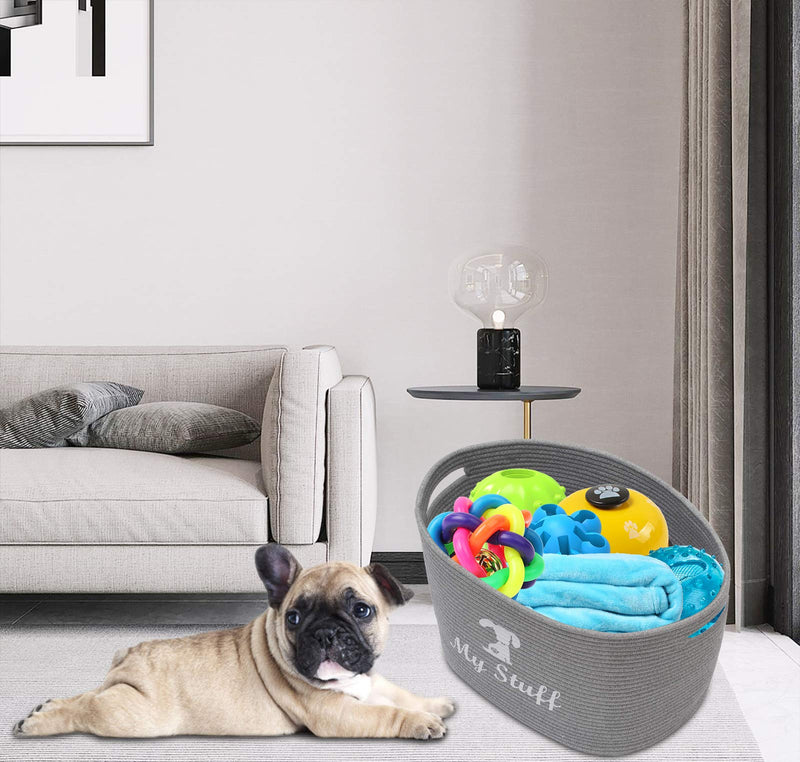 Morezi Durable Cotton rope round dog toy basket with handle, large dog bin, pet bed, pet toy box- Perfect for organizing pet toys, blankets, dog chew toy, leashes - Gray - PawsPlanet Australia