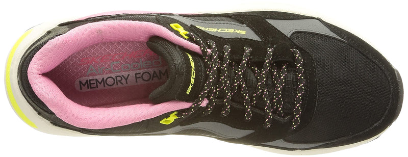 Skechers Women's Global Jogger Full Envy Sneaker 2 UK Black Suede Mesh Pink Trim - PawsPlanet Australia