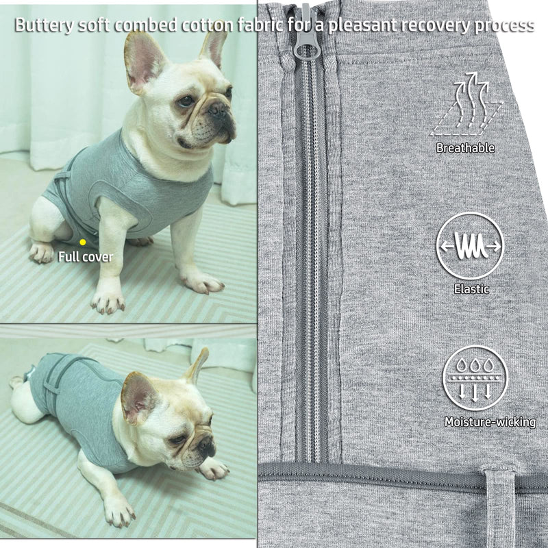 SyChien Dog Recovery Suit,Combed Cotton Male Neutered Female Spay Surgery Recovery Medium Abdominal Wounds Suit,Full-Body Protection Surgical Shirt,Grey M Grey recovery suit - PawsPlanet Australia