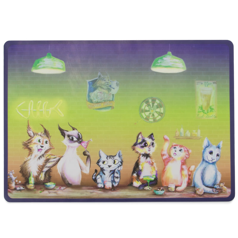 [Australia] - Weebo Pets 3-in-1 Cat Food & Water Bowls with Mat Set - Cat Tales: The Regulars Premium 4 oz. Stainless Steel Dishes with Food-Grade Silicone Feeding/Litter Box Mat 