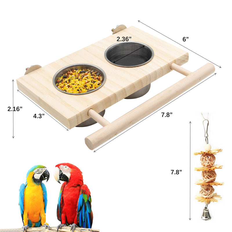 Bird Feeding Dish Cups,Hanging Stainless Steel Parrot Cage Feeder & Water Bowl with Wooden Platform for Parakeet Cockatiels Lovebirds Budgie - PawsPlanet Australia