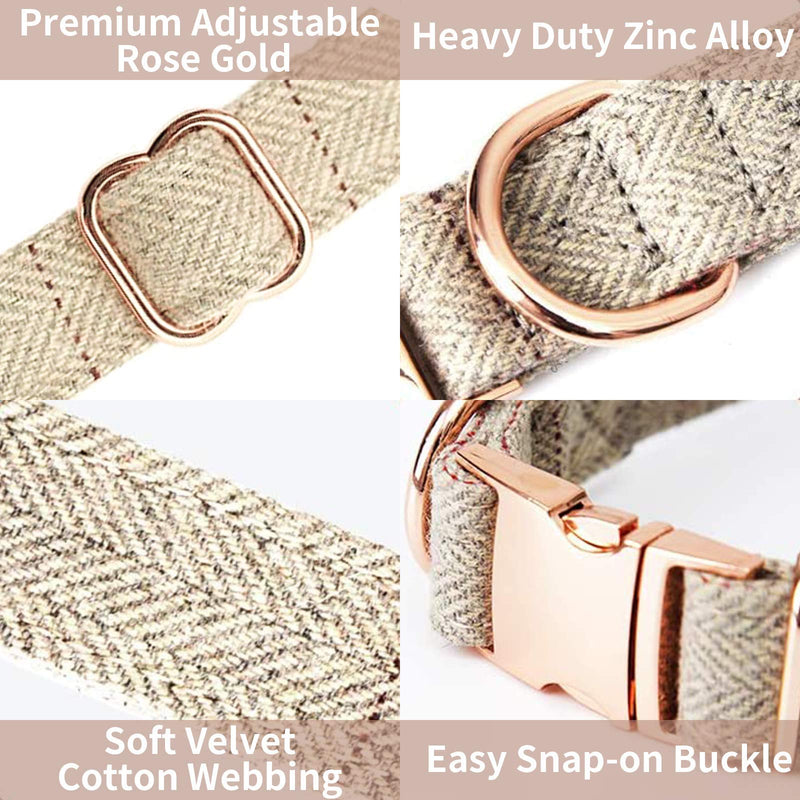 Rose Gold Dog Collar and Lead(2m) Set | Exceptionally Elegant & Adjustable | 3 Adjustable Lengths Dog Leash | Soft and Easy to Clean(Beige;L(15.7"-25.6")) Beige;L(15.7"-25.6") - PawsPlanet Australia