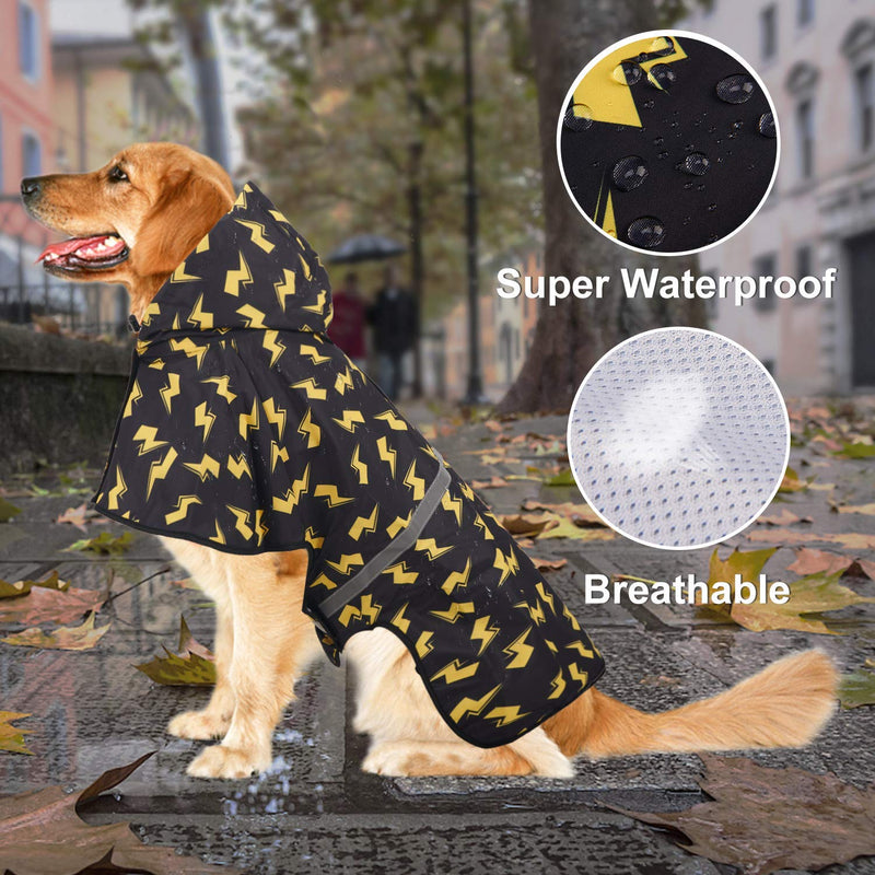Dog Raincoat Adjustable Waterproof Hooded Slicker Lightweight Rain Poncho for Small Medium Large Dogs and Puppies Pet Jacket with Hood Reflective Comfortable Easy to Wear Walking Black Lightning - PawsPlanet Australia