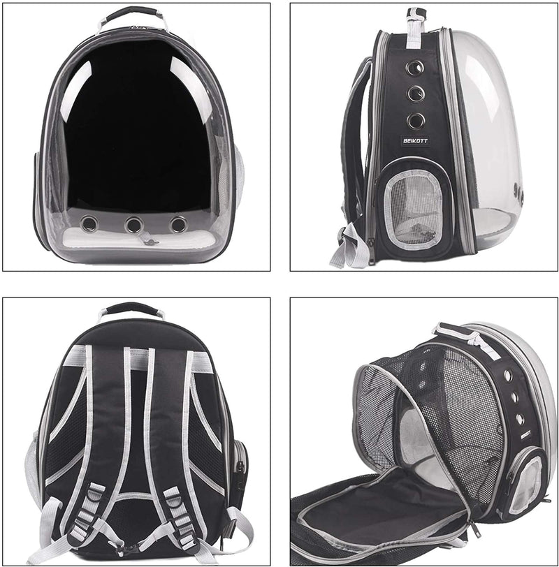 BEIKOTT Back Expandable Cat Backpack, Pet Dog Backpack Carrier for Small Cats Dogs and Birds, Transparent Space Capsule Backpack for Travel/Hiking/Outdoor Expandable-Black - PawsPlanet Australia