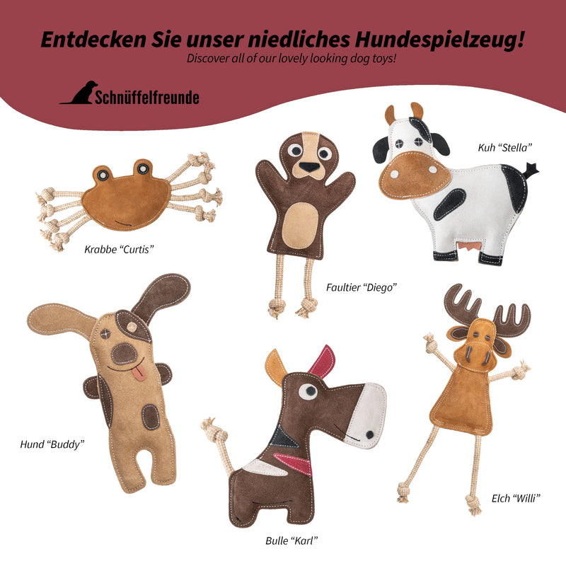 Sniffer friends dog toy - tug toy Willi - moose with tug rope - toy for dogs made of leather - PawsPlanet Australia