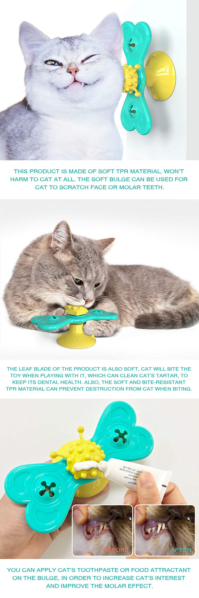 Cat Toy with Suction Cup and Natural Quiet Rotatable Catnip Toys for Cats Play Safe Fun Kitten Toys Cat Teasing Excites Natural Catnip Toys RefillableDental Care Teeth Cleaning Cat Licking Toy - PawsPlanet Australia