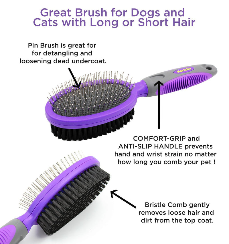 [Australia] - Double Sided Pins and Bristle Brush by Hertzko - For Dogs and Cats with Long or Short Hair - Dense Bristles Remove Loose Hair from Top Coat and Pin Comb Removes Tangles, and Dead Undercoat 