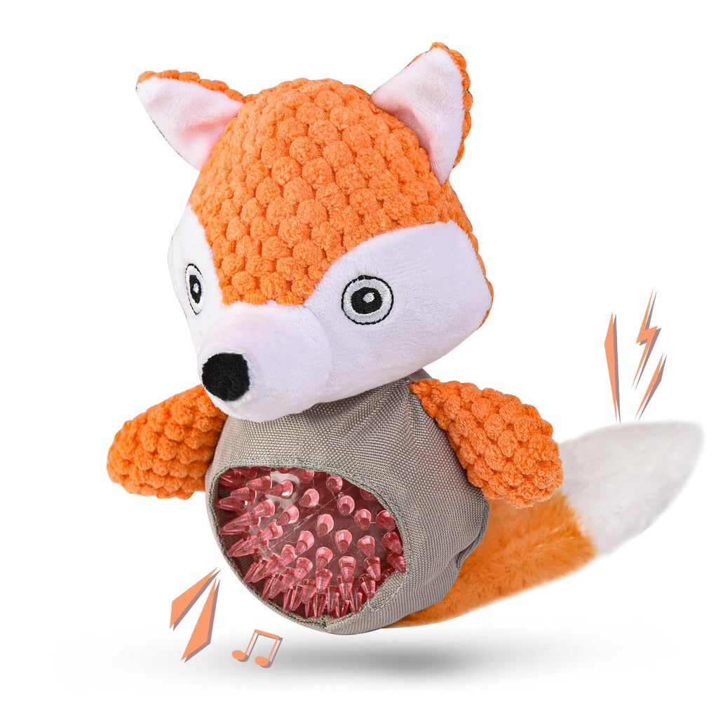 Wookiwuki Dog Toys for Aggressive Chewers, Squeaky Fox Shaped Dog Chew Toys for Outdoor Indoor Play, Hard Plush Toys, Stuffed Puppy Toys for Small Medium Dogs Fox - PawsPlanet Australia