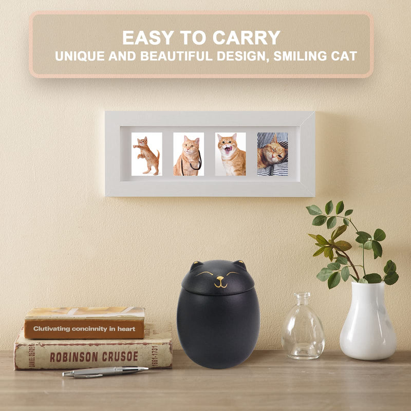 MEETPET Cat Urn Dog Urn Sized 3.2x2.9 and 4.9x4.25. A Smiley-Cat Pet Urn with a Memoria Card.Cat Urns for Ashes for Your Pet Small 12cu/in Black - PawsPlanet Australia