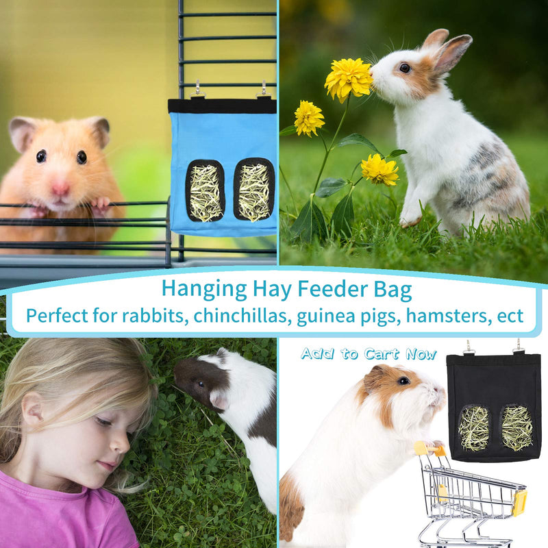 Rabbit Hay Feeder Bag, Guinea Pig Hay Feeder Storage, Chinchilla Hamsters Pet Hay Bag, Hanging Feeding Bag Hay Sack for Bunny Guinea Pig and Small Animals (Blue + Black) - PawsPlanet Australia