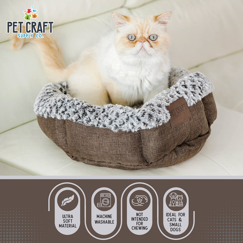 Pet Craft Supply Soho Round Dog Bed for Small Dogs - Cat Bed For Indoor Cats | Ultra Soft Plush | Memory Foam | Machine Washable | Puppy Bed | Pet Bed | Calming Cat Bed | Calming Bed for Dogs Brown - PawsPlanet Australia