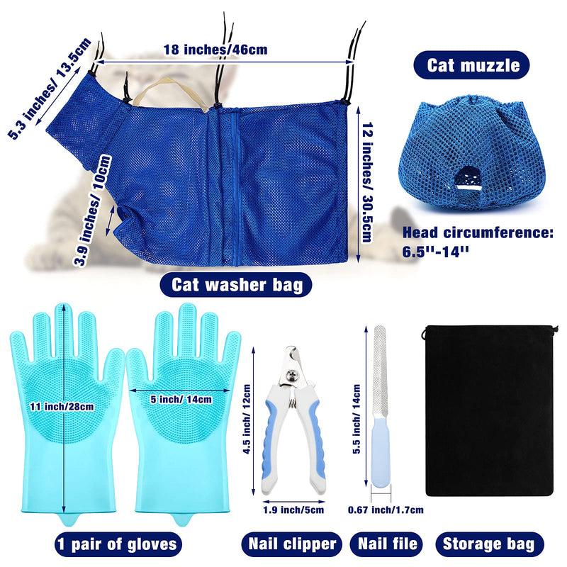 6 Pieces Cat Bathing Kit Include Cat Grooming Bag Cat Muzzle Nail Clipper and Trimmer Nail File Cat Grooming Gloves for Cat Bathing Nail Trimming Feeding - PawsPlanet Australia