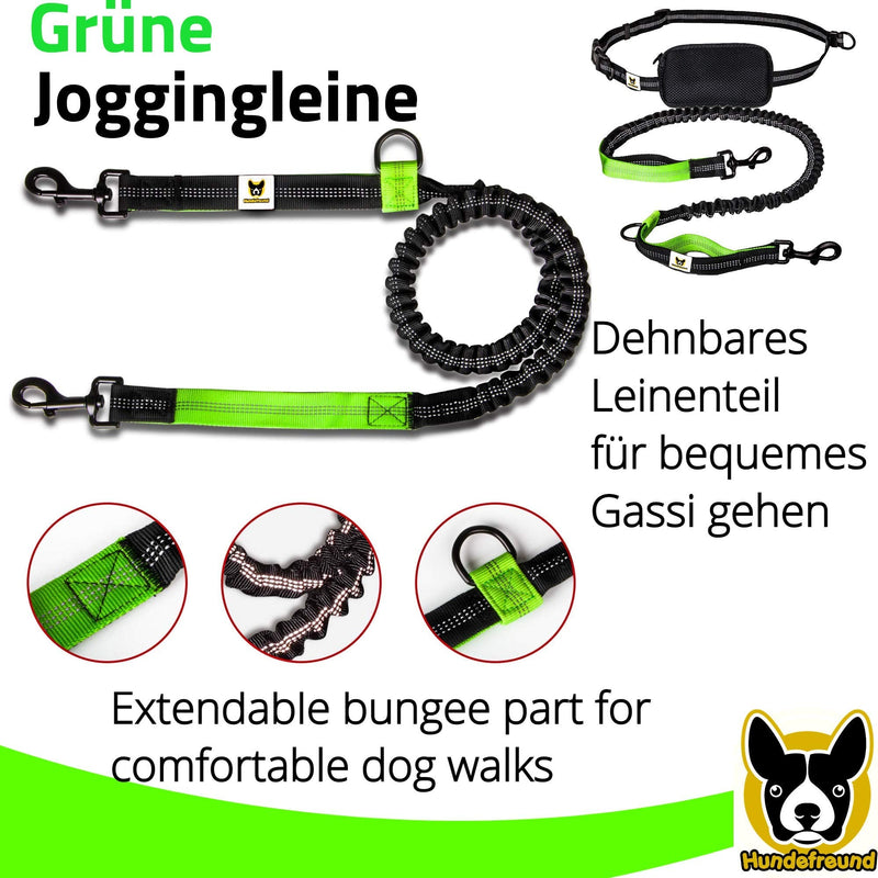 Jogging leash - Elastic and reflective 120 cm dog leash (stretchable up to 200 cm) with adjustable hip belt with hip bag - Ideal for hands-free jogging, walking and hiking - PawsPlanet Australia