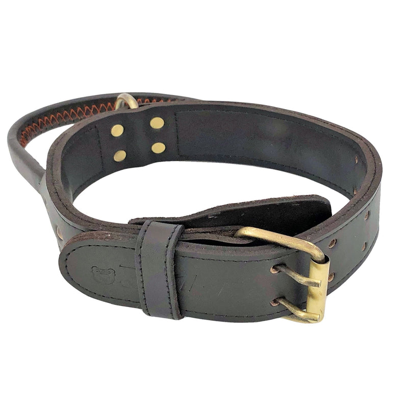 [Australia] - FDC Genuine Real Leather Dog Collar Handle 1.7" Width Heavy Duty Medium Large Pet M: Neck 12" - 14" 