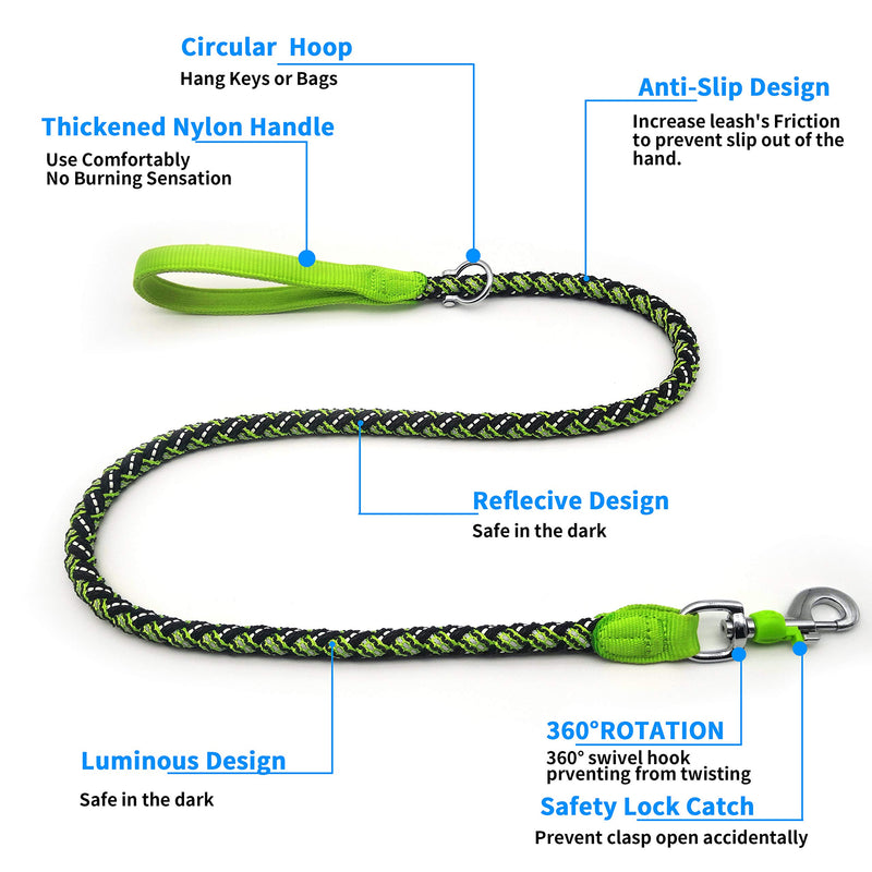 WZRUA 4FT Green Dog Leash Reflective Luminous Mountain Climbing Nylon Strong Dog Leash Training Leash for Small Medium and Large Dogs Walking Leash - PawsPlanet Australia