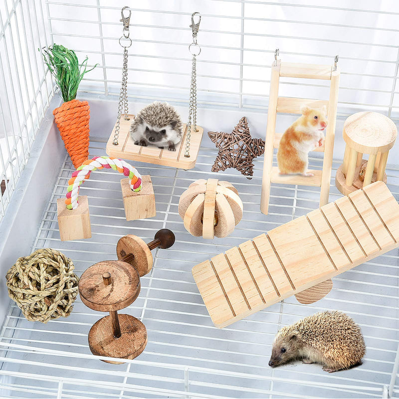 Furpaw Hamster Chew Toys, 11 Pcs Natural Wooden Exercise Toys for Guinea Pigs Syrian Hamster Rabbits, Small Animal Activity Molar Toys Relieve Boredom - PawsPlanet Australia