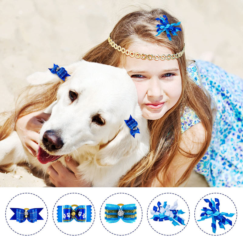 Weewooday 30 Pieces/ 15 Pairs Dog Bow Ties Blue Small Dogs Hair Bows Summer Themed Dog Hair Bows for Pet Grooming Accessories, Mixed Styles - PawsPlanet Australia