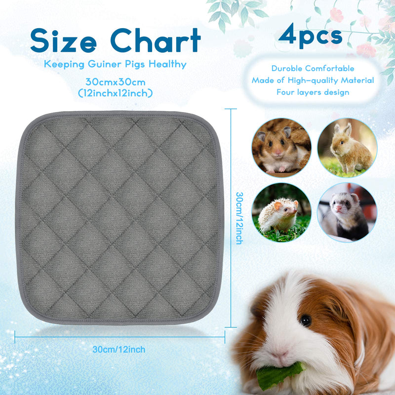 [Australia] - RYPET Guinea Pig Fleece Cage Liners - 4 Pack Washable Guinea Pig Pee Pads, Waterproof Reusable & Anti Slip Guinea Pig Bedding Fast Absorbent Pee Pad for Small Animals 12"x 12" 
