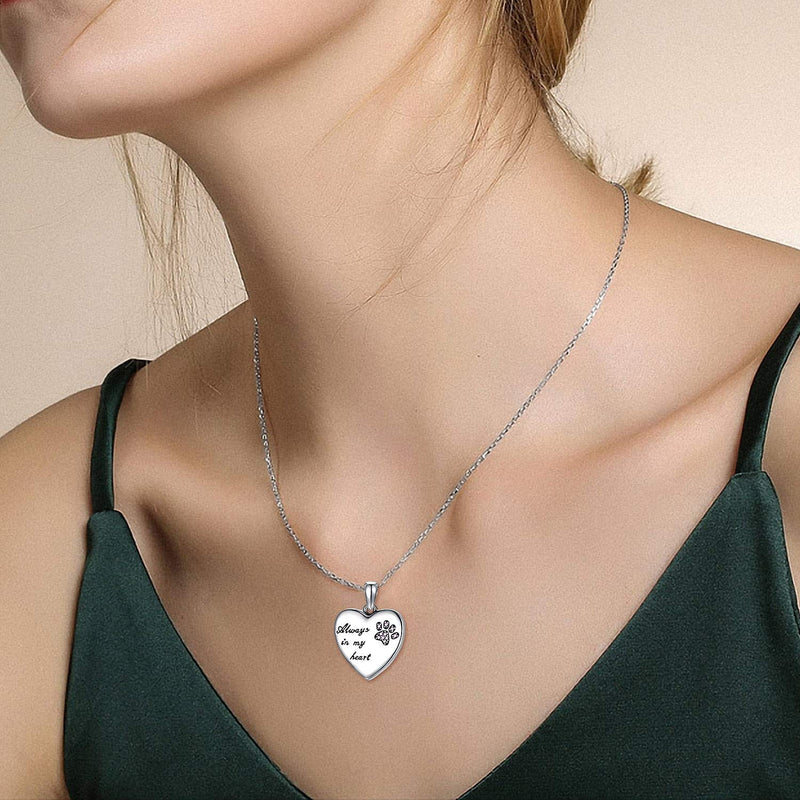 Paw Print Urn Necklace for Dog Cat Puppy Pet Ashes,Sterling Silver Memorial Cremation Urn Jewelry Gifts Engraved “Always in My Heart”Paw Pendant Necklace with Funnel Kit - PawsPlanet Australia