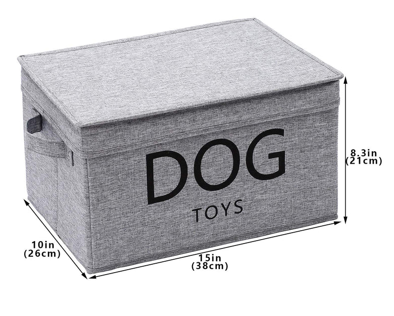 Geyecete Canvas Dog Toy Basket with Lid - Pet Toy and Accessory Storage Bin Collapsible Organizer Storage Basket-DOG-Gray Gray - PawsPlanet Australia