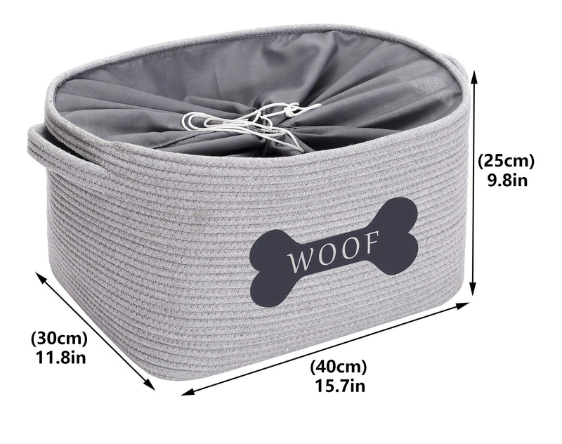 Morezi Cotton Rope Dog Toy Box Puppy Toy Basket Bin with Drawstring Closure - Perfect for Organizing Dog Toys, Blankets, Leashes, Towel, Coats, Diaper, Pet Pee Mat - Gray - PawsPlanet Australia