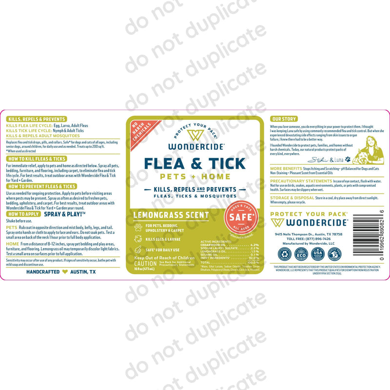 Wondercide - Flea, Tick and Mosquito Spray for Dogs, Cats, and Home - Flea and Tick Killer, Control, Prevention, Treatment - with Natural Essential Oils - Powered by Plants - Pet and Family Safe 16 OZ Lemongrass - PawsPlanet Australia