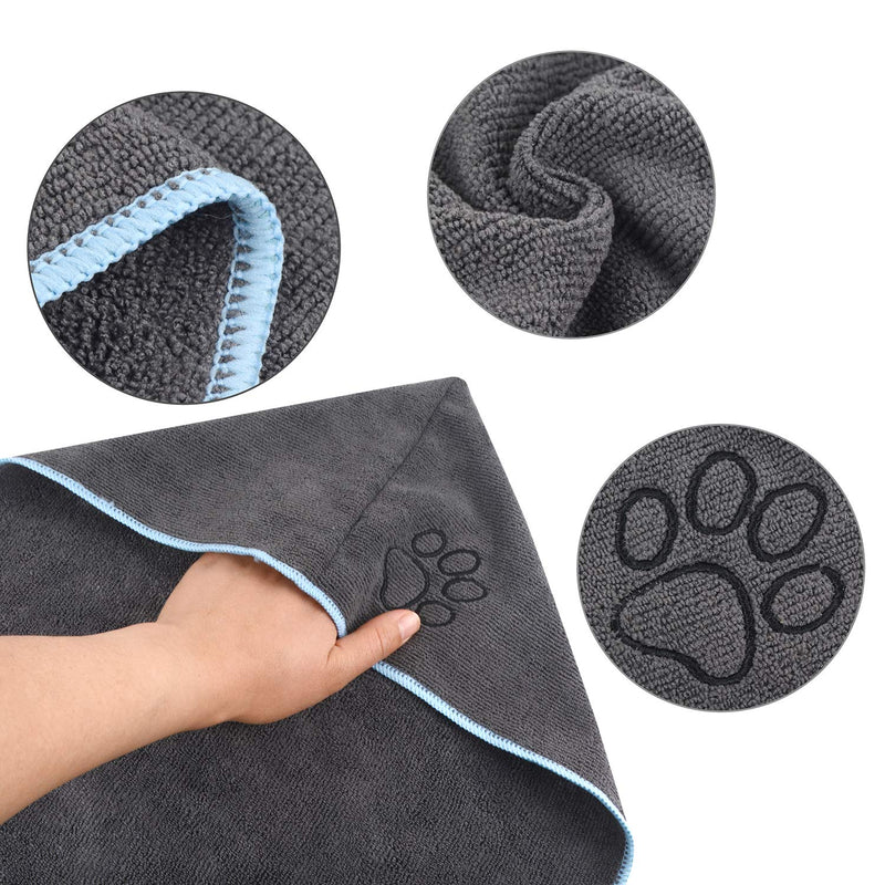 [Australia] - SUNLAND Microfiber Dog Bath Towels Super Absorbent Towels for Dogs Fast Drying Pet Towel with Embroidered Paw Print 16Inch x 40Inch Grey 