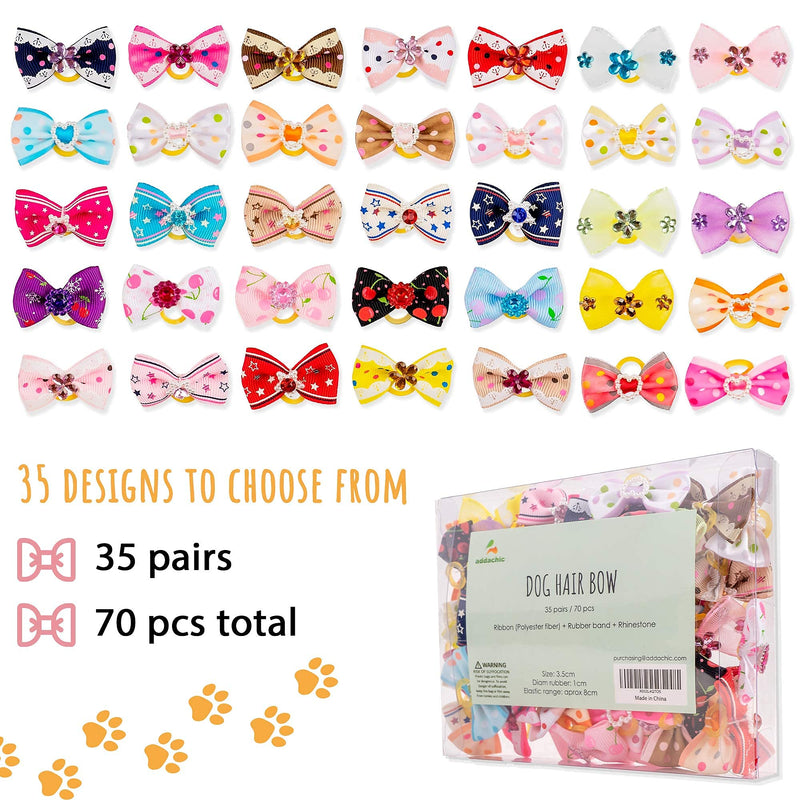 Addachic 70 Pcs Dog Bows with Strong Rubber Bands and Rhinestone Pearls 30 Pairs Cute Small Dog Hair Bows Pet Handmade Hair Bowknot Puppy Girl Boy Yorkie Shih Tzu Dogs Hair Bows Grooming Accessories - PawsPlanet Australia