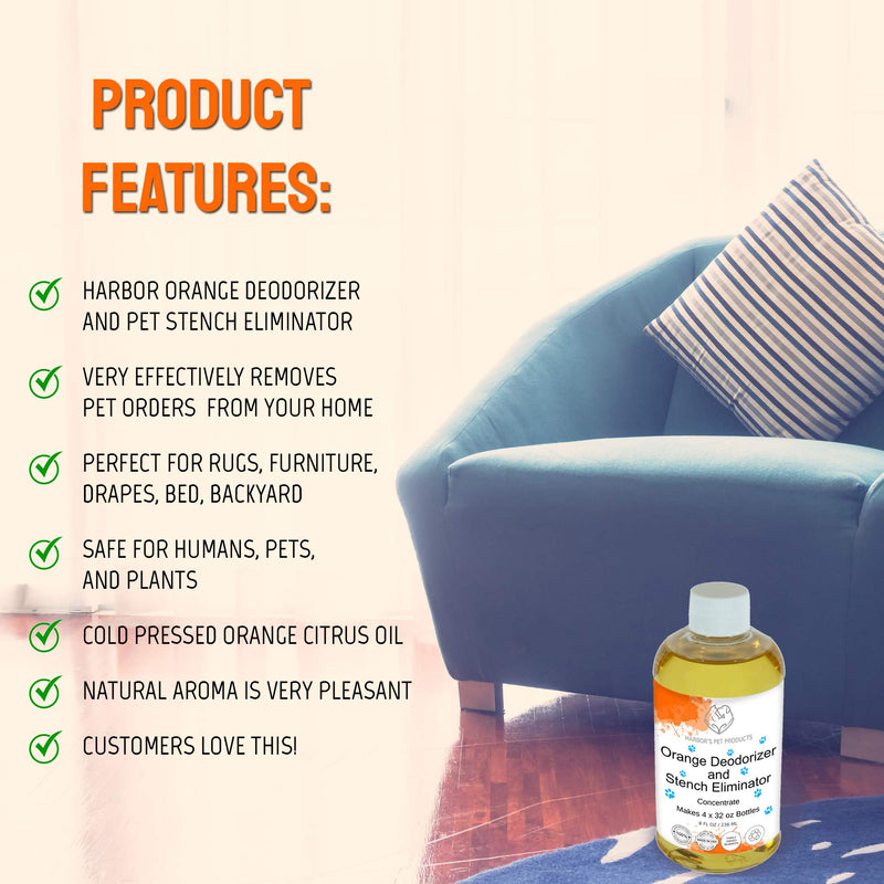 [Australia] - Harbor's Orange Deodorizer and Pet Stench Eliminator. Removes Dog & Cat Urine. Instantly Cleans Rugs, Furniture, Mattresses with Pleasant Natural Aroma. Bottle of Concentrate Makes 1 Gal of Spray 