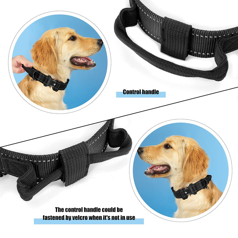 WHIPPY Wide Military Dog Collar with Control Handle Adjustable Quickly Release Metal Buckle Nylon K9 Dog Collar Heavy Duty Training Reflective Collar with USA Flag for Medium Large Dog Pet M-(18"-21") A-black - PawsPlanet Australia