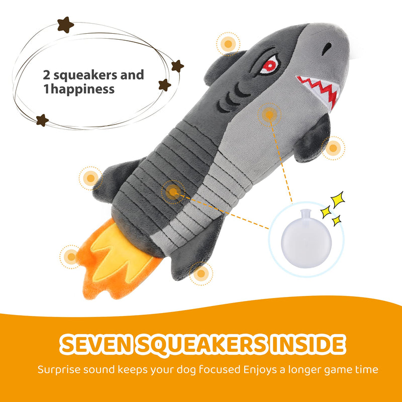 Squeaky Dog Toys ,IOKHEIRA Plush and Squeak Chew Toys,Durable Funny Cute Rocket Shark Dog Stuffed Toys with Cotton Material and Crinkle Paper, Puppy and Pet Toys for Small and Medium Dogs (Big) Rocket big - PawsPlanet Australia