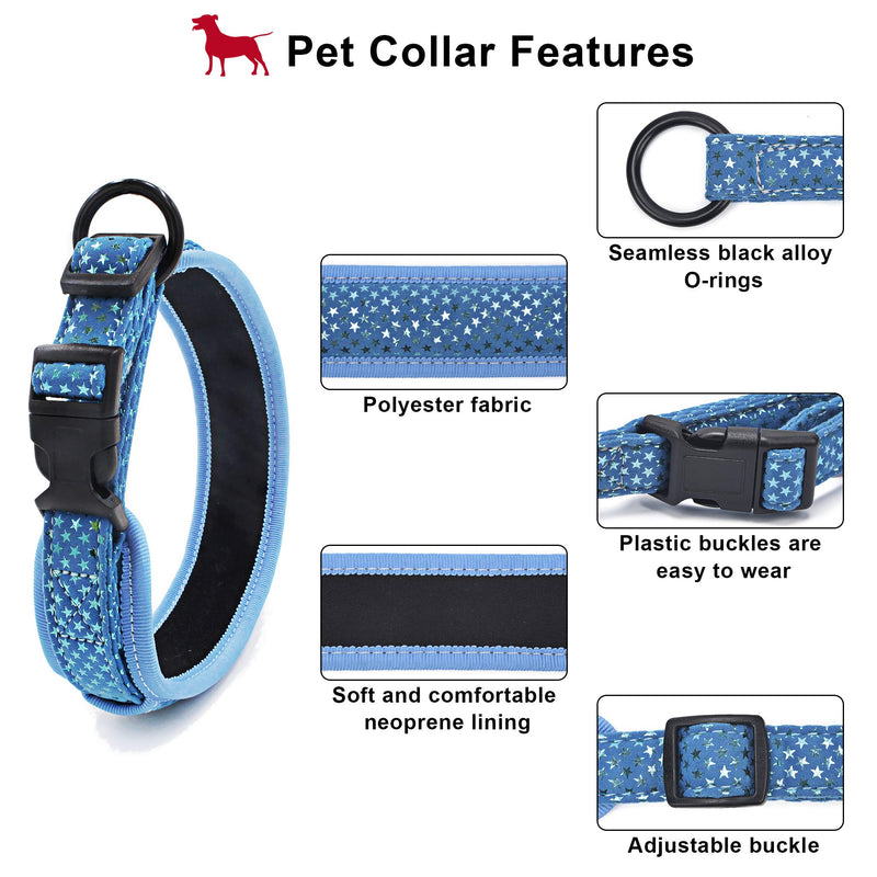 SEKAYISORE Extra Soft Neoprene Padded Dog Collar, Reflective Adjustable Nylon Pet Collars, Heavy Duty Adjustable Collar with Quick Release Buckle for Small Medium Large Dogs, 1.5" Width, BLUE M M 15.7"-18.5" - PawsPlanet Australia