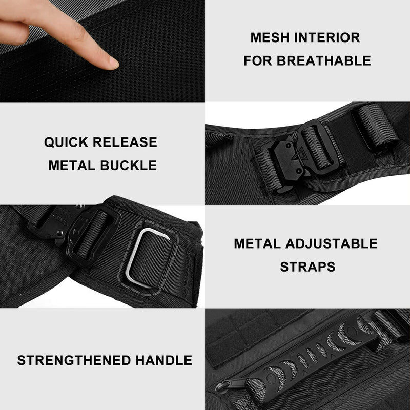 HARD LAND Tactical Dog Harness with 3 Zip Pockets for Large Medium Dogs, No Pull Military Dog Vest, 2×Metal Buckles & 2 Handles, Hook & Loop Panels for Patches Pouches Black - PawsPlanet Australia