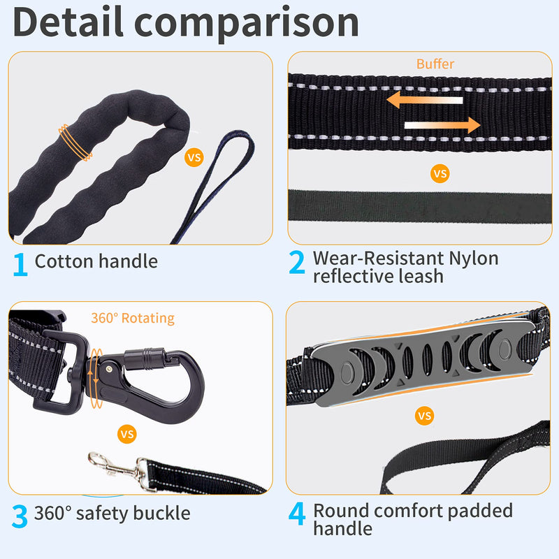 HUIARLE 4-6FT Bungee Dog Leash Multifunctional Strong Dog Rope, Dog Car Harness with Seatbelt Buckle, Heavy Duty Dog Leash with Highly Reflective Threads and Buffer for Medium and Large Dogs … small black - PawsPlanet Australia