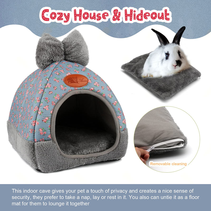 YUEPET Guinea Pig Bed Warm Bunny Cave Beds Cute Bowknot House Big Hideouts Cage Accessorie for Dwarf Rabbits Hamster Bunny Ferrets Rats Hedgehogs Chinchilla Blue - PawsPlanet Australia