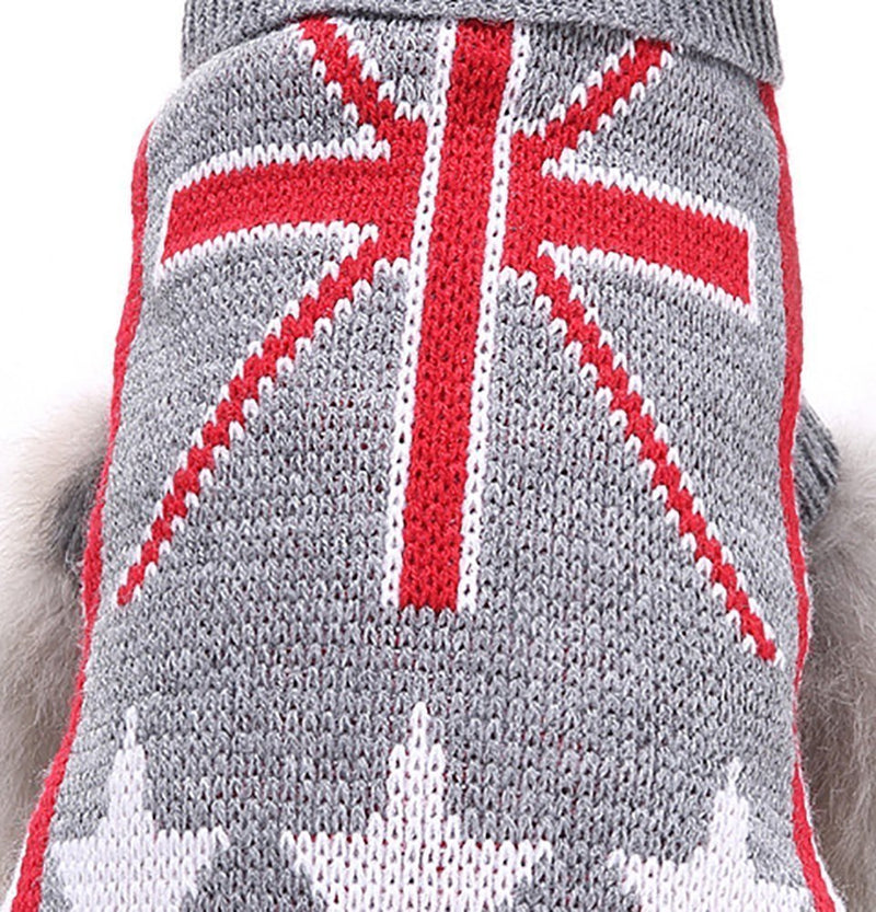 [Australia] - Dog Apparel Clothes Jacket & Sweatshirt Sweater UK Flag Pattern Turtleneck Pet Sweaters Dog - Back Length 7" 