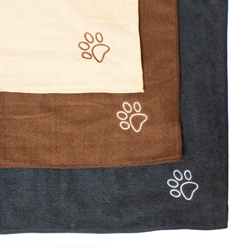 My Doggy Place Pet Dog Cat Microfiber XL Drying Towel 45x28 inch, Ultra Absorbent for Bathing and Grooming (Brown, Oatmeal, Charcoal, Light Gray, Teal, Sage Green, Charcoal Striped with Paw Print) 1 Pack Brown w/ Print - PawsPlanet Australia