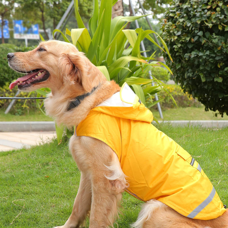 Tankyomilex Pet Dog Raincoat Lightweight Rain Jacket with Adjustable Strap and Reflective Straps Hoodie Waterproof Clothes Medium Large Dog Rain Poncho Jacket, Yellow Size 4XL XXXX-Large: Chest girth 30", Neck girth 19" - PawsPlanet Australia