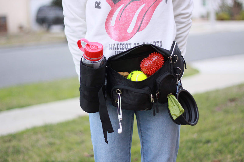 [Australia] - FurPals Dog Treat Waist Bag - Fanny Pack for Training and Walking Small-Medium Dogs - Lightweight, Sturdy Design - Poop Bag Dispenser, Bottle Holder, Collapsible Water Bowl, D Ring Leash Attachment 