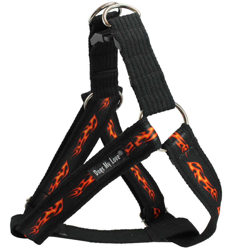 [Australia] - Cotton Web Adjustable Dog Step-in Harness 4 Sizes Flames Pattern Medium: 12.5"-21" Chest 