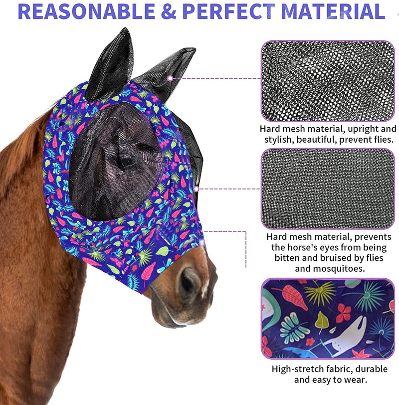 Horse Fly Mask, Fly Masks for Horses with Ears, Smooth & Elasticity Lycra Fly Mask Medium - PawsPlanet Australia