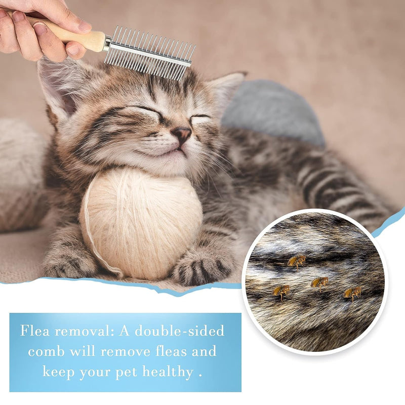 Dog comb cat comb, dog & cat brush suitable for medium to long hair, wooden double comb with metal rounded teeth, pet care comb brush against fleas undercoat - PawsPlanet Australia