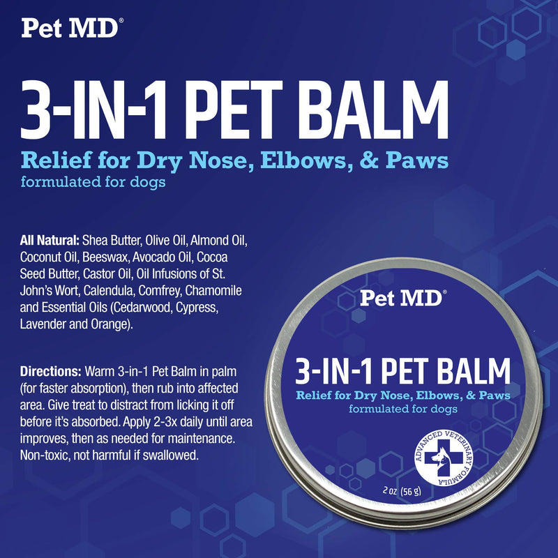 [Australia] - Pet MD Dog Paw Balm - 3-in-1 Paw, Nose/Snout, Elbow Moisturizer & Paw Protectors for Dogs - 2 oz Paw Wax with Shea Butter, Coconut Oil, Beeswax 