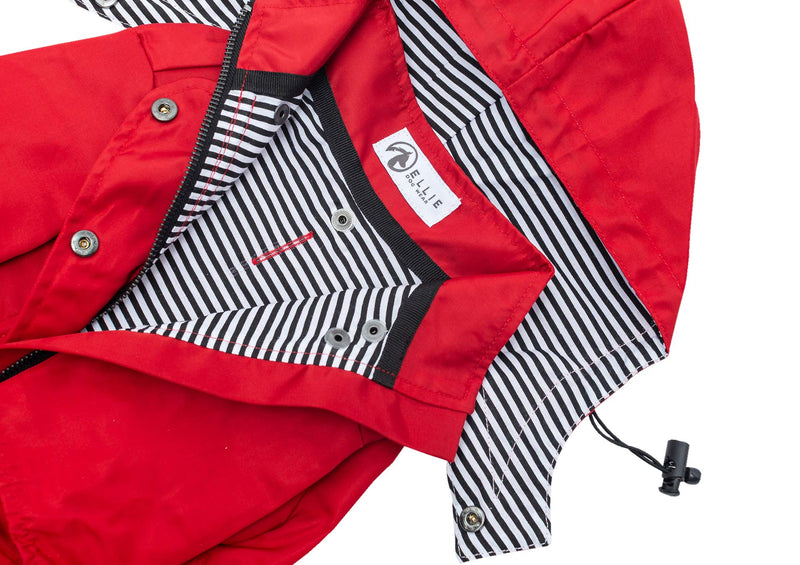 Ellie Dog Wear Red Zip Up Dog Raincoat with Reflective Buttons, Pockets, Water Resistant, Adjustable Drawstring, Removable Hoodie - Size XS to XXL Available - Stylish Premium Dog Raincoats XX-Small - PawsPlanet Australia