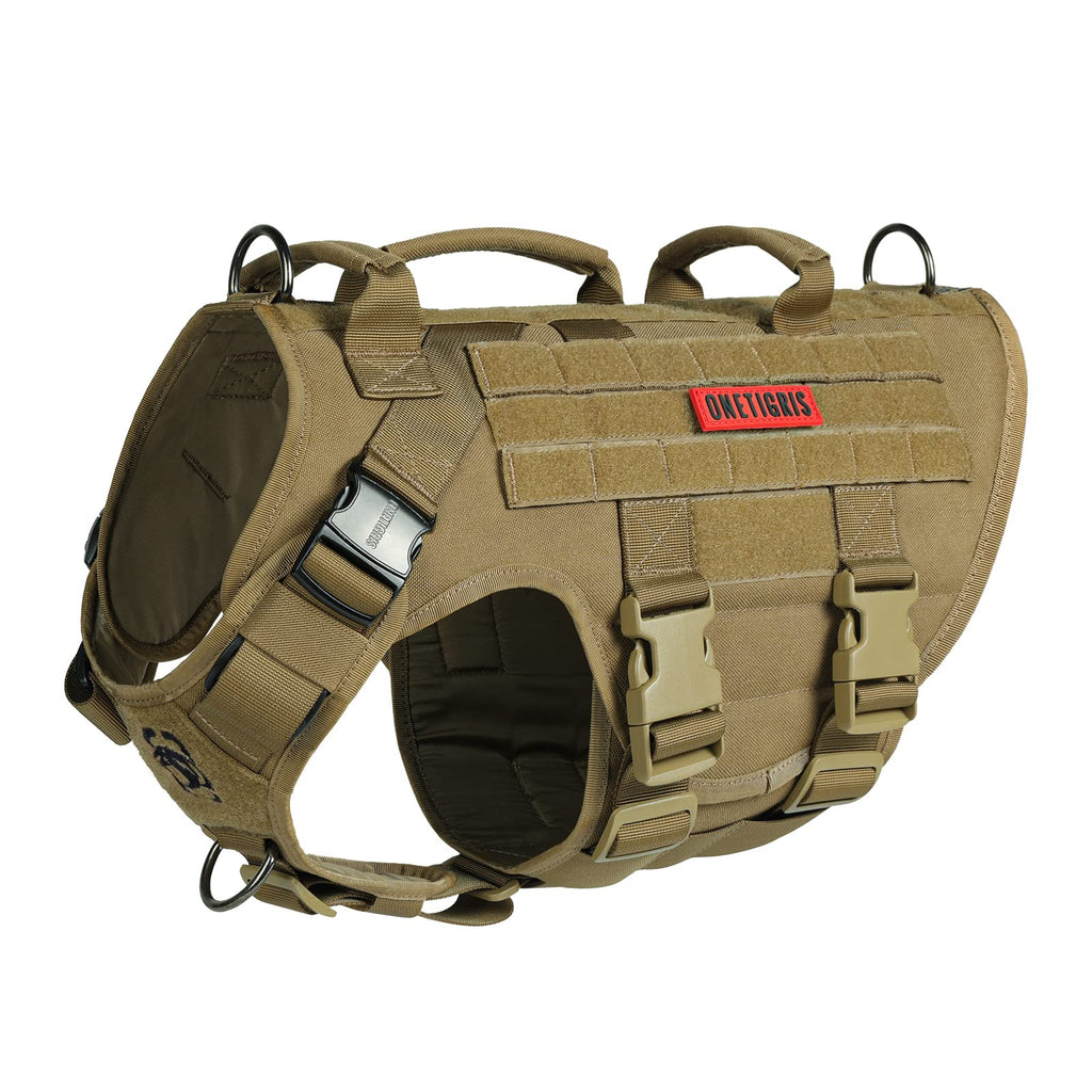 OneTigris Dog Harness, X Destroyer Tactical Harness Dog 3 Handles Heavy Duty Dog Vest with Metal Buckles - Brown M (Old) - PawsPlanet Australia