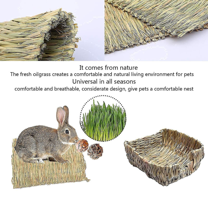 HERCOCCI Rabbit Grass Bed, 15 PCS Bunny Chew Toys with Handmade Natural Edible Hay Bed and Straw Grass Mat for Rabbit Bunny Guinea Pig Chinchilla Syrian Hamster Hedgehog to Play Sleep Eat - PawsPlanet Australia