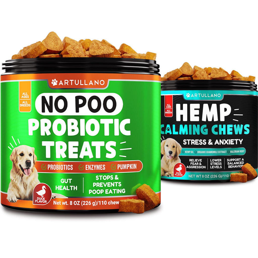 No Poo Treats + Hemp Calming Chews for Dogs Bundle - Coprophagia Treatment for Dogs - Stop Eating Poop for Dogs - Dog Anxiety Relief for Stress, Storms, Separation - Dog Calming Treats - Made in USA - PawsPlanet Australia