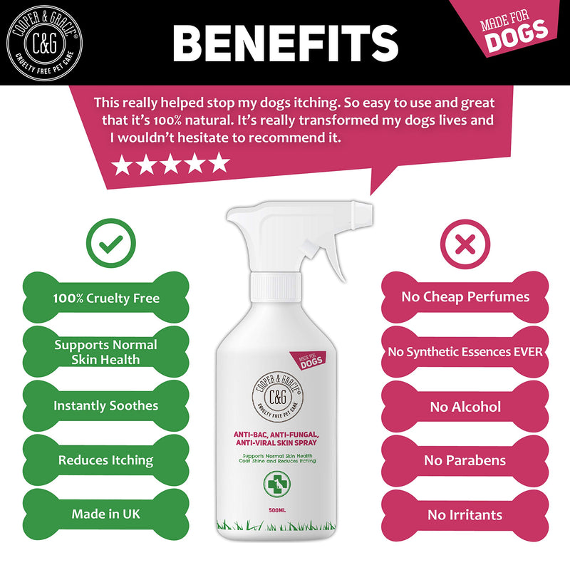 Cooper And Gracie C&G Cruelty free Pet Care Antibacterial Anti Fungal Itchy Dog Spray | Dogs Allergy Itch Relief | Animal Skin Itch 500ML 500 ml (Pack of 1) - PawsPlanet Australia