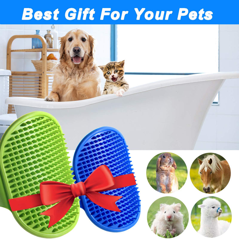 Dog Bath Brush, 2 Pcs Pet Grooming Brush Cat Shampoo Brush Shower Wash Brush Rubber Soothing Massager with Adjustable Handle, Mitt Comb for Long Short Haired Puppy Washing Grooming (Blue+Green) Blue+Green - PawsPlanet Australia